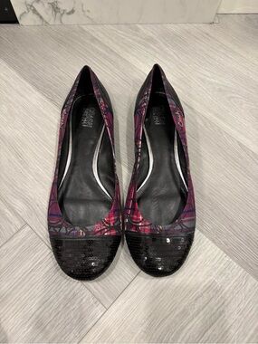 Coach Pink & Black Patterned Sequin-Toe Ballet Flats